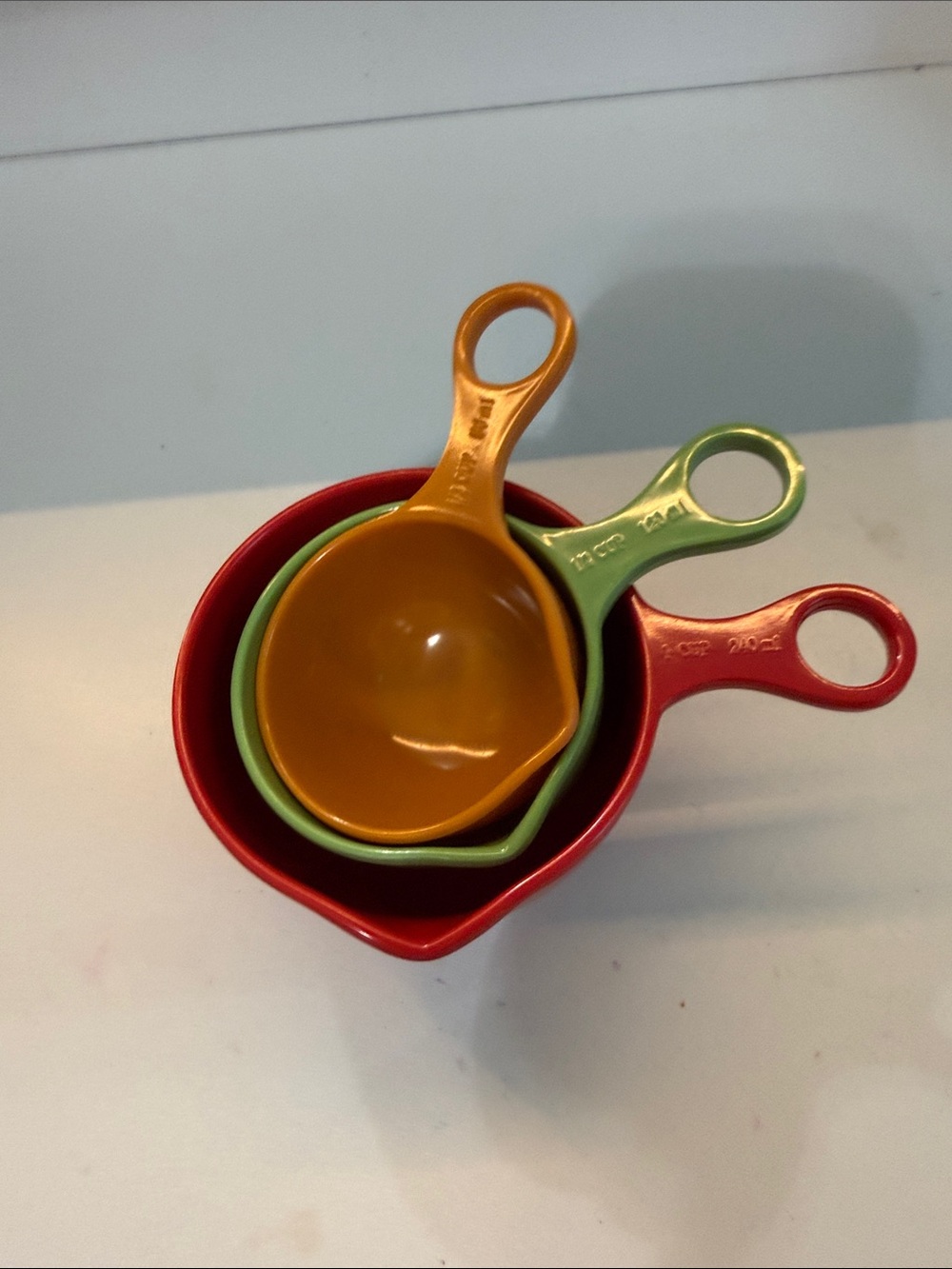 Colorful Nested Measuring Cups Set - Red, Green, Orange